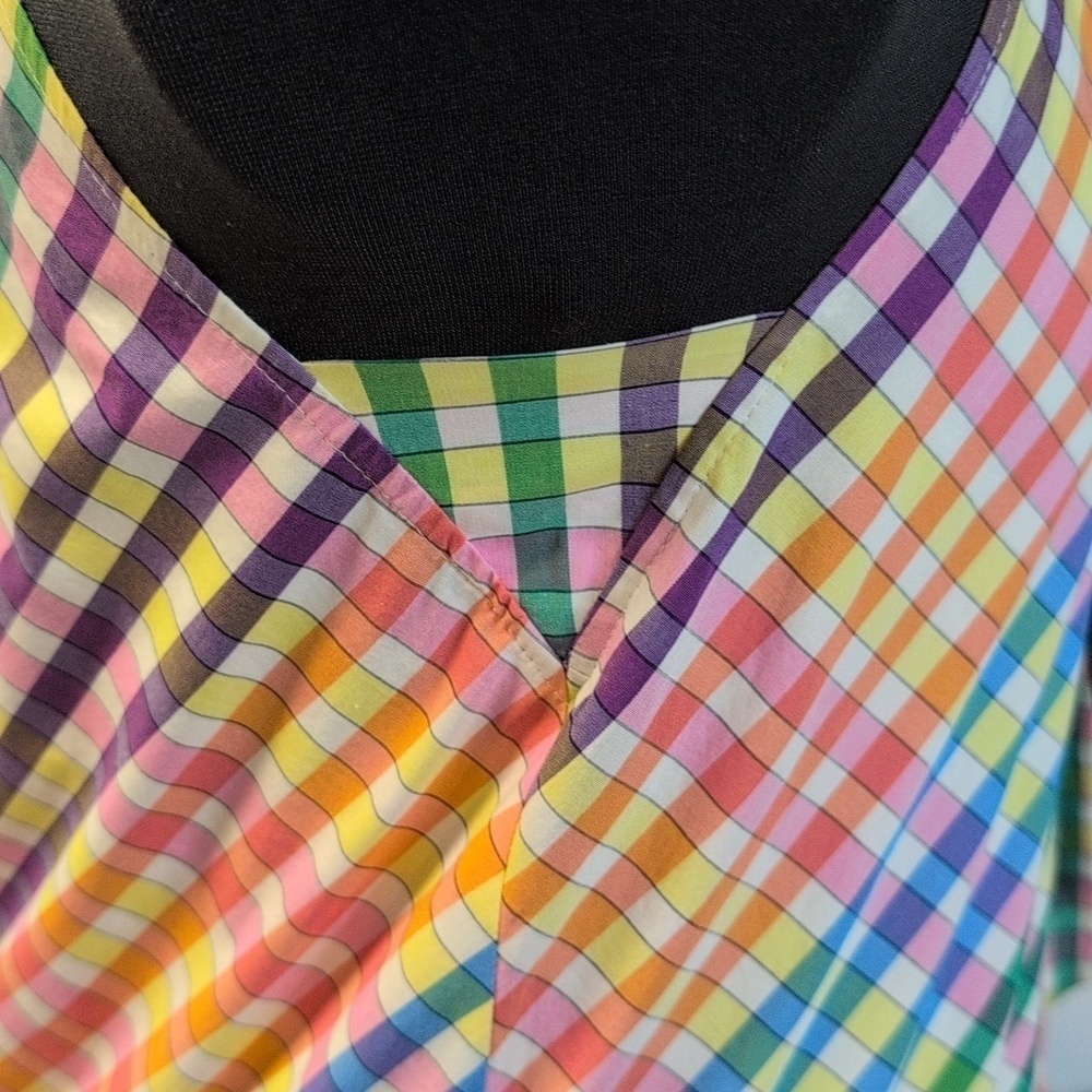 J Crew Woman's Gingham Tie Neck Cotton Sleeveless Shift Mini Dress Rainbow 2 - Picture 6 of 10